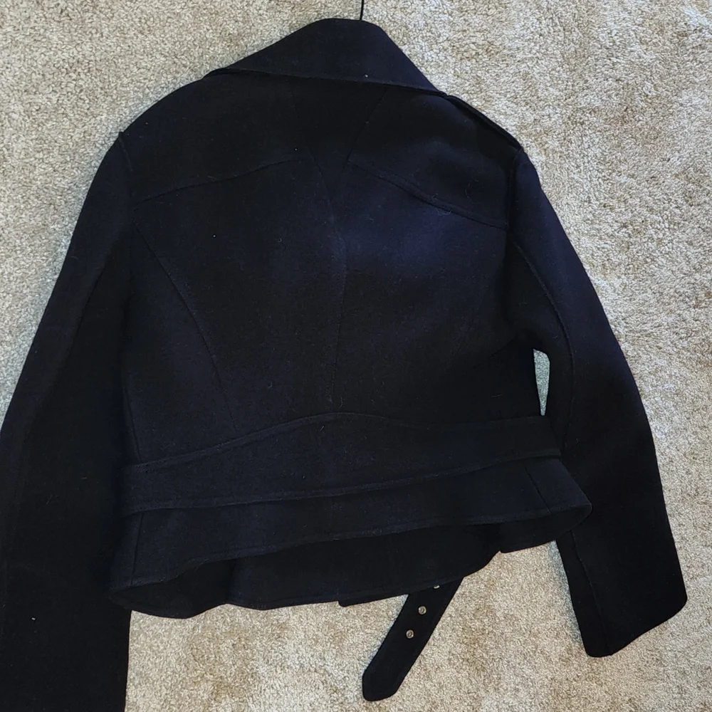 ALEXANDER MCQUEEN NWT MCQ NAVY WOOL STRUCTURED PEPLUM MOTO LINED PEA COAT … - Picture 11 of 12